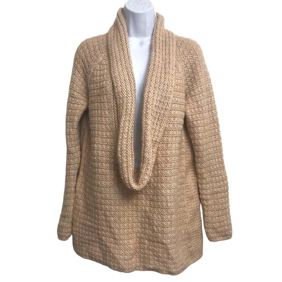 ANN TAYLOR Chunky Knit Deep Cowl Neck Mohair Blend Knit Sweater Sand Size L - Picture 2 of 5